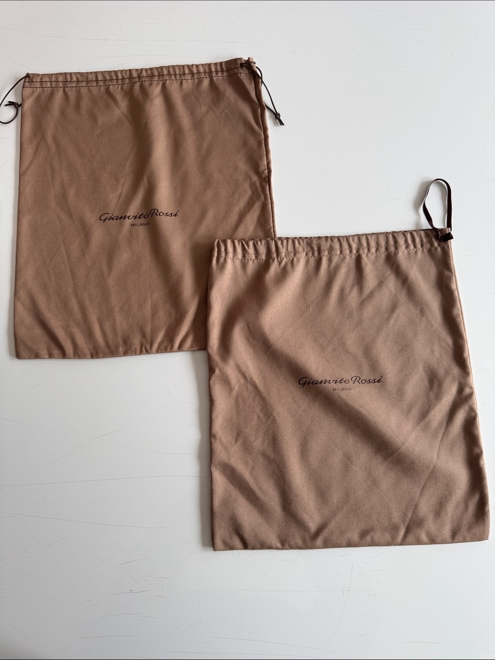 Gianvito Rossi Drawstring Shoe Bags in Taupe Beige